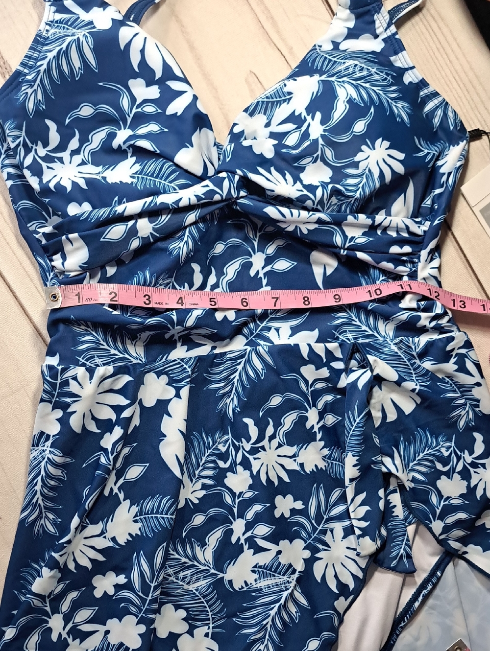 Hanna Nikole Navy & White Floral One-Piece Swim Dress Size Large - Picture 3 of 8